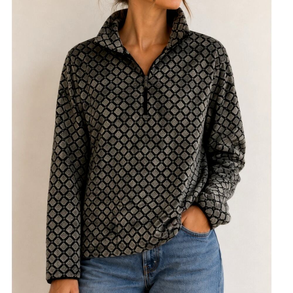 Wooly Bully Wear Jacket Quarter Zip Pullover Grey Black Camping Outdoor Fleece-M